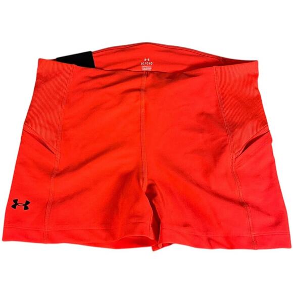 Under Armour High Rise Shorty Shorts Compression Orange Size large Active NWT - Picture 1 of 8